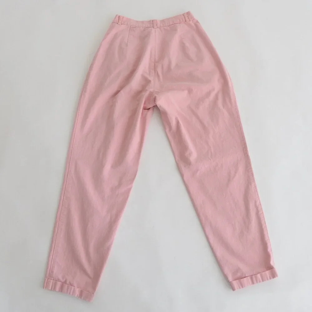 Vintage Pink Pleated 100% Cotton High Waisted  Tapered Pants 26